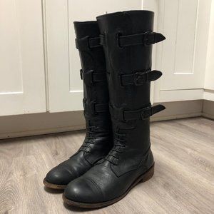 Vintage Shoe Company Women's Size 8 Black Leather Riding Boots Combat Boots